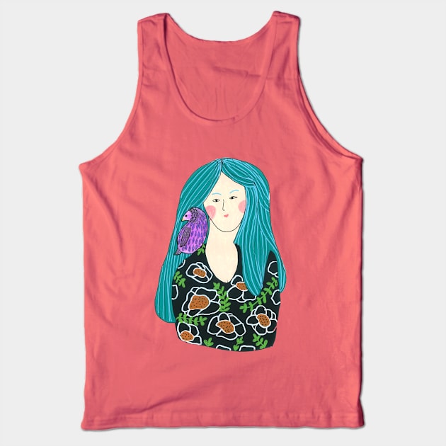 Girl with a bird Tank Top by DoodlesAndStuff